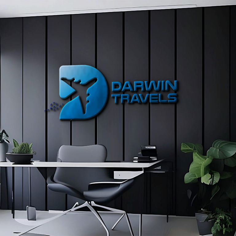 3D logo mockup on black wall office room